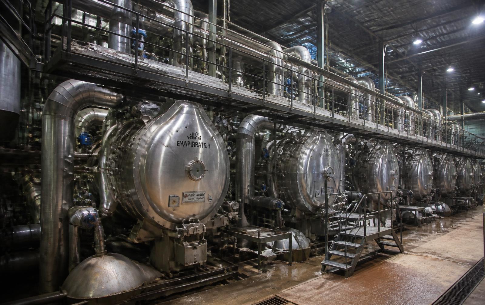 Evaporator and vacuum pan station in a sugar factory