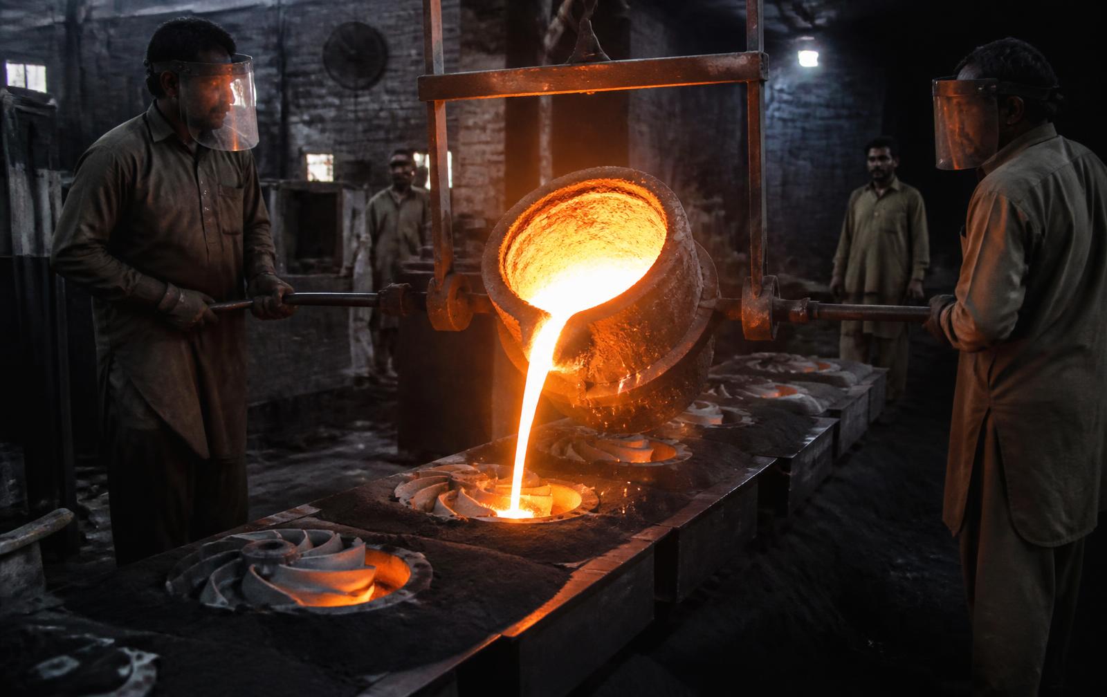 Foundry pour of impeller castings